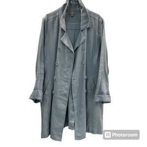 J.Jill Double Breasted Linen Cotton Blend Casual Pea Coat in Light Blue Size M